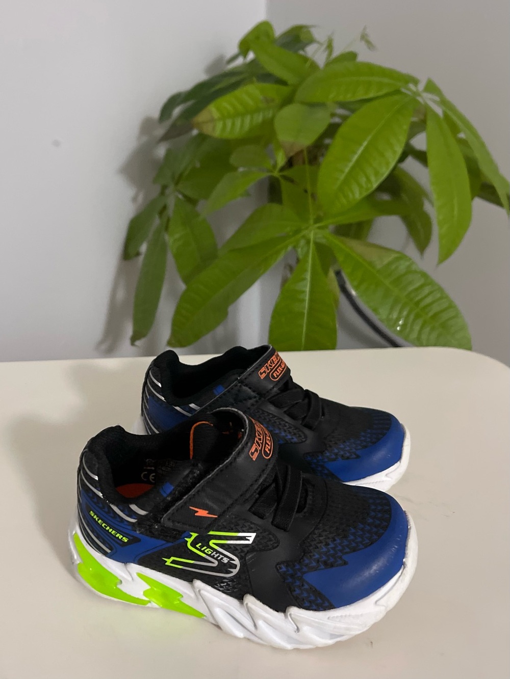 Skechers Kids Black & Blue Light-Up Sneakers with Neon Green Accents - Picture 4 of 4